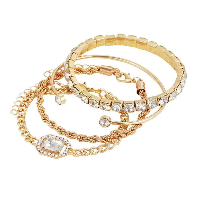 Set de 4 bracelets bohèmes – Cristaux et manchettes torsadées