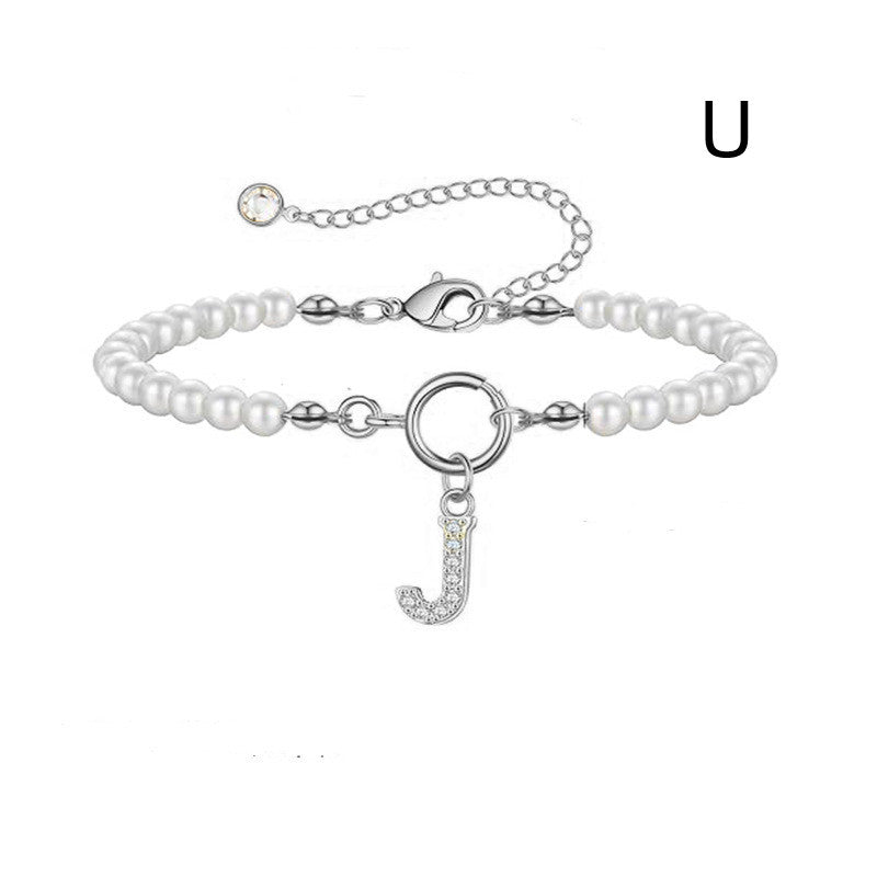 Bracelet initial – Perles 6 mm et pendentif lettre A-Z