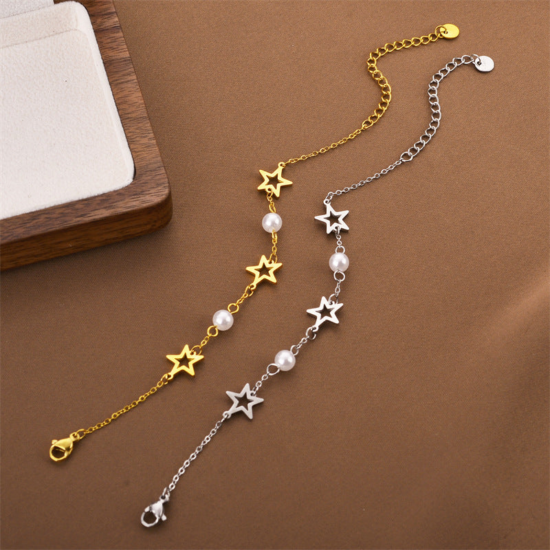 Bracelet féminin en acier titanium et perles de zircon – Design unique