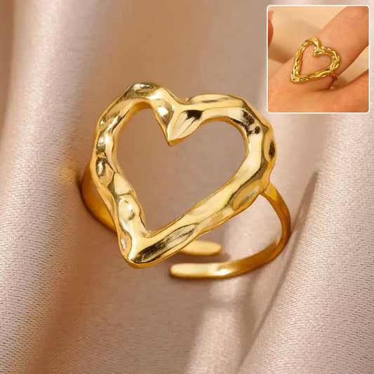 Bague en Acier Inoxydable Ajustable – Charme Rétro & Amour