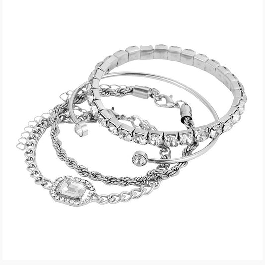 Set de 4 bracelets bohèmes – Cristaux et manchettes torsadées