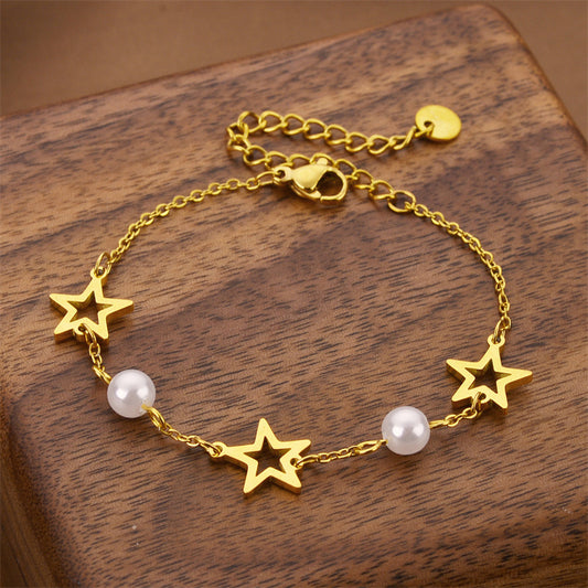 Bracelet féminin en acier titanium et perles de zircon – Design unique