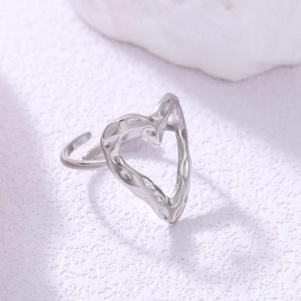 Bague en Acier Inoxydable Ajustable – Charme Rétro & Amour