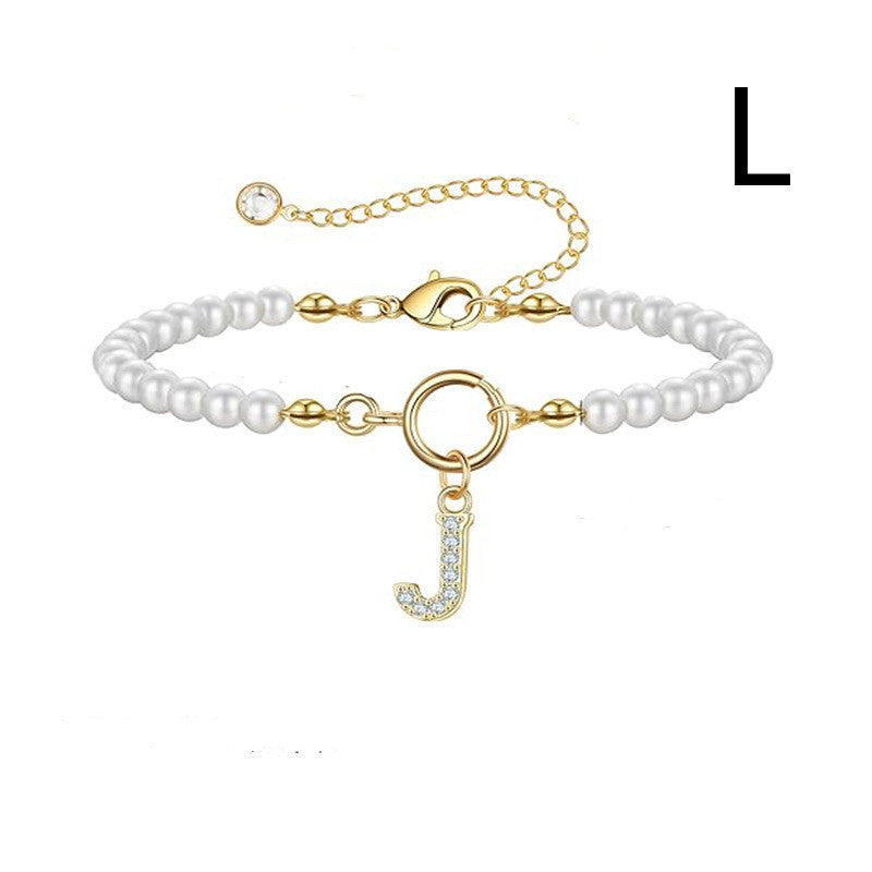 Bracelet initial – Perles 6 mm et pendentif lettre A-Z