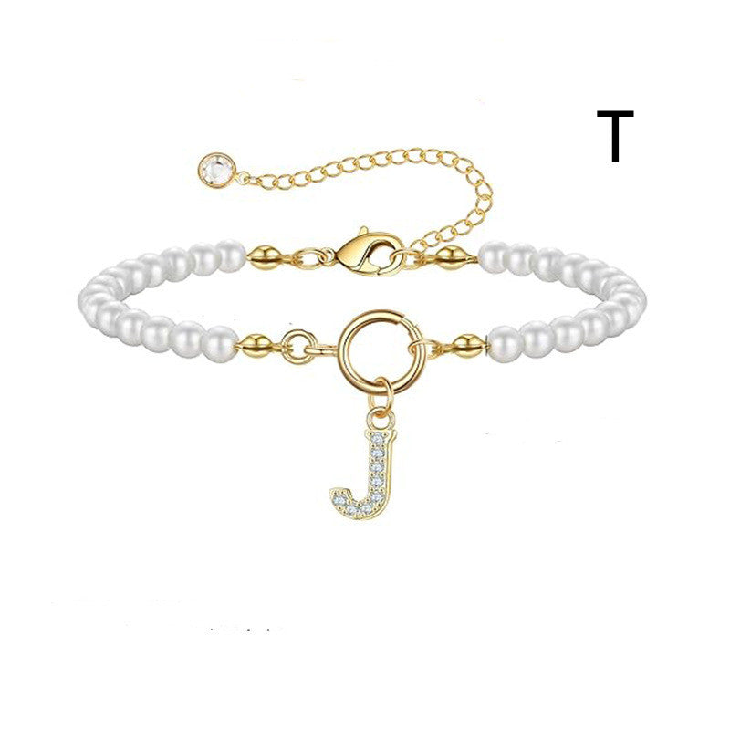 Bracelet initial – Perles 6 mm et pendentif lettre A-Z