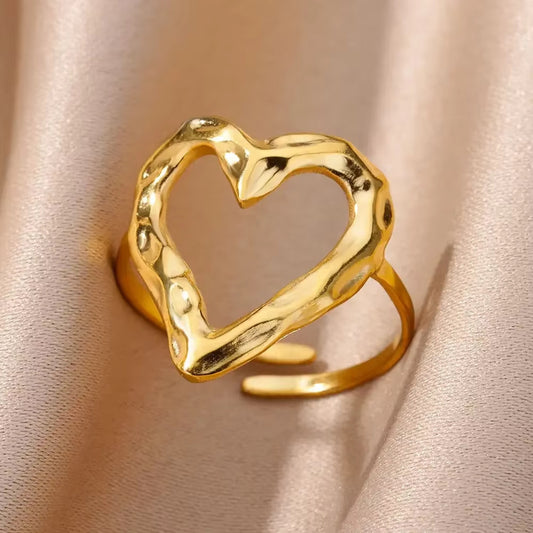 Bague en Acier Inoxydable Ajustable – Charme Rétro & Amour