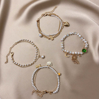 Bracelet Double Couches Cœur et Perles – Charme Rétro et Raffiné - 𝓑𝓲𝓳𝓸𝓾𝔁𝓒𝓪𝓮𝓵𝔂𝓼 - Collier - 𝓑𝓲𝓳𝓸𝓾𝔁𝓒𝓪𝓮𝓵𝔂𝓼 - 