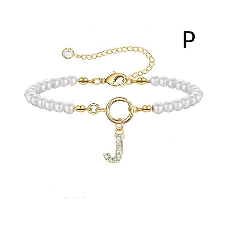Bracelet initial – Perles 6 mm et pendentif lettre A-Z