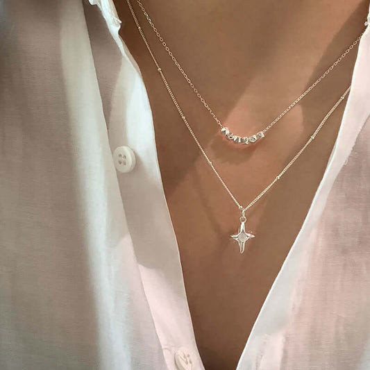 Collier Double Couches Croix en Opale – Élégance Moderne et Raffinée - 𝓑𝓲𝓳𝓸𝓾𝔁𝓒𝓪𝓮𝓵𝔂𝓼 - Collier - 𝓑𝓲𝓳𝓸𝓾𝔁𝓒𝓪𝓮𝓵𝔂𝓼 - 