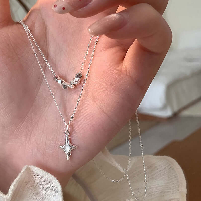 Collier Double Couches Croix en Opale – Élégance Moderne et Raffinée - 𝓑𝓲𝓳𝓸𝓾𝔁𝓒𝓪𝓮𝓵𝔂𝓼 - Collier - 𝓑𝓲𝓳𝓸𝓾𝔁𝓒𝓪𝓮𝓵𝔂𝓼 - 