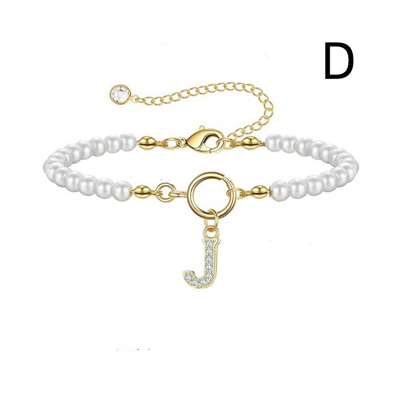 Bracelet initial – Perles 6 mm et pendentif lettre A-Z
