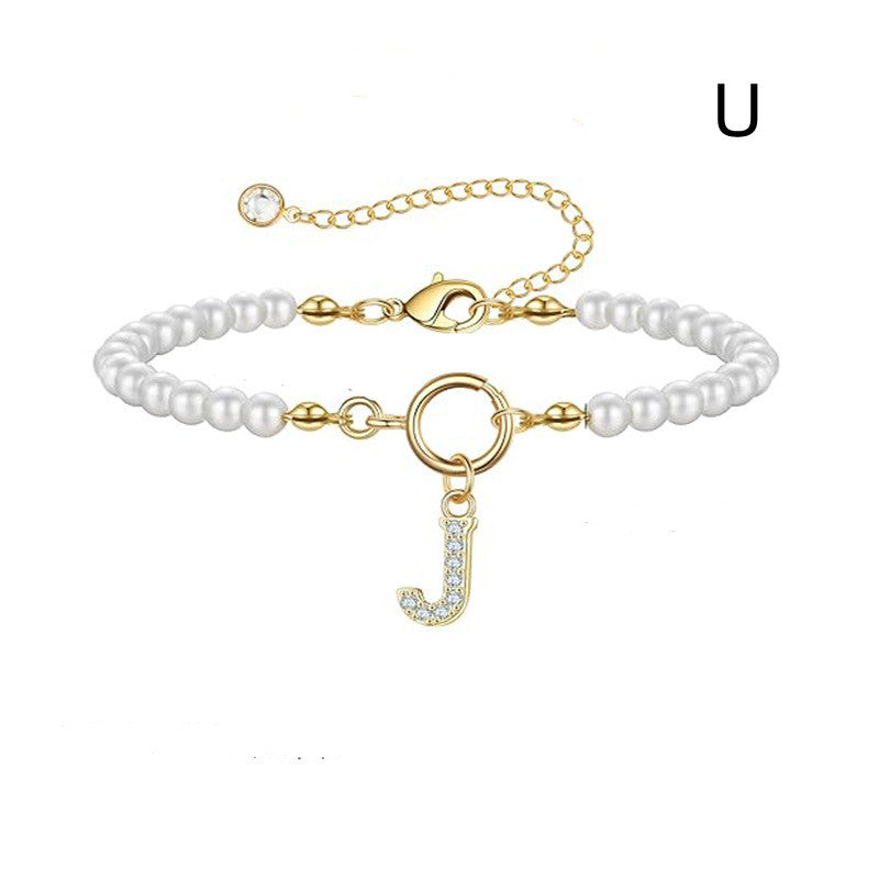 Bracelet initial – Perles 6 mm et pendentif lettre A-Z